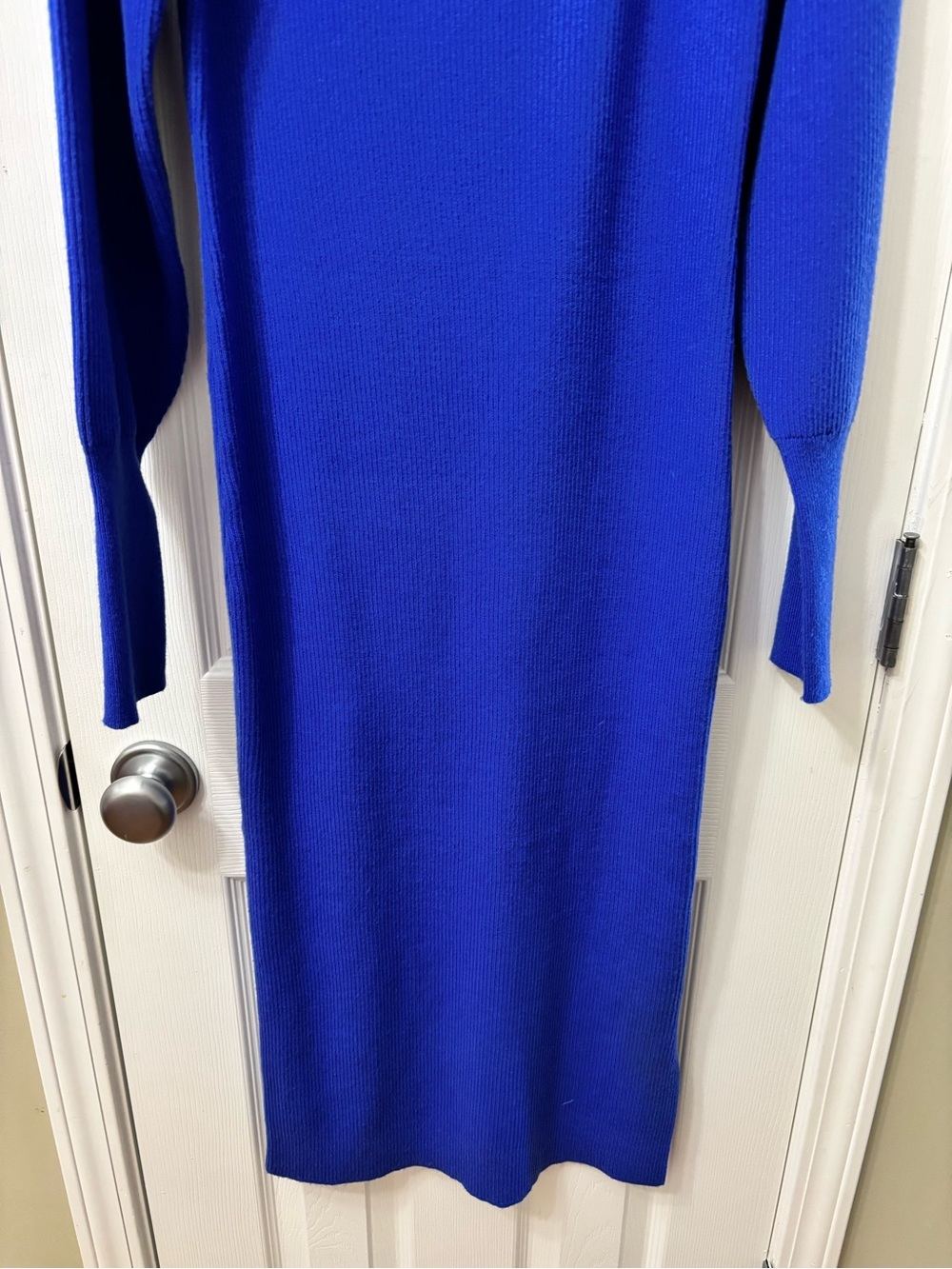 ON 34th Square Neck Ribbed Sweater Dress Blue Bodycon Midi Size Medium - Picture 4 of 9